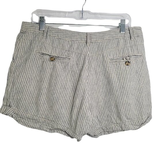 MNG Blue Grey Striped Linen Blend Cuffed Lagenlook Shorts 10 - Picture 2 of 6
